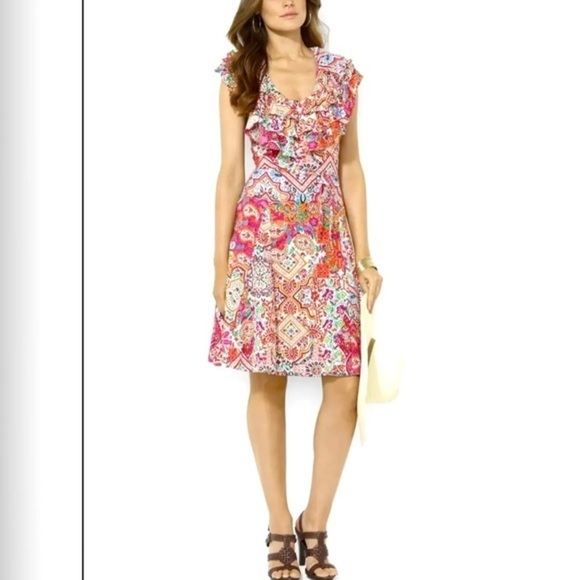 Vintage 90s Y2K Ralph Lauren Sleeveless A-line Dress Floral Paisley Medium. - Picture 3 of 12